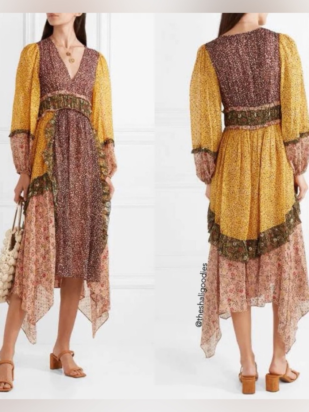 Ulla Johnson Primrose Midi Dress in Mustard and Rose